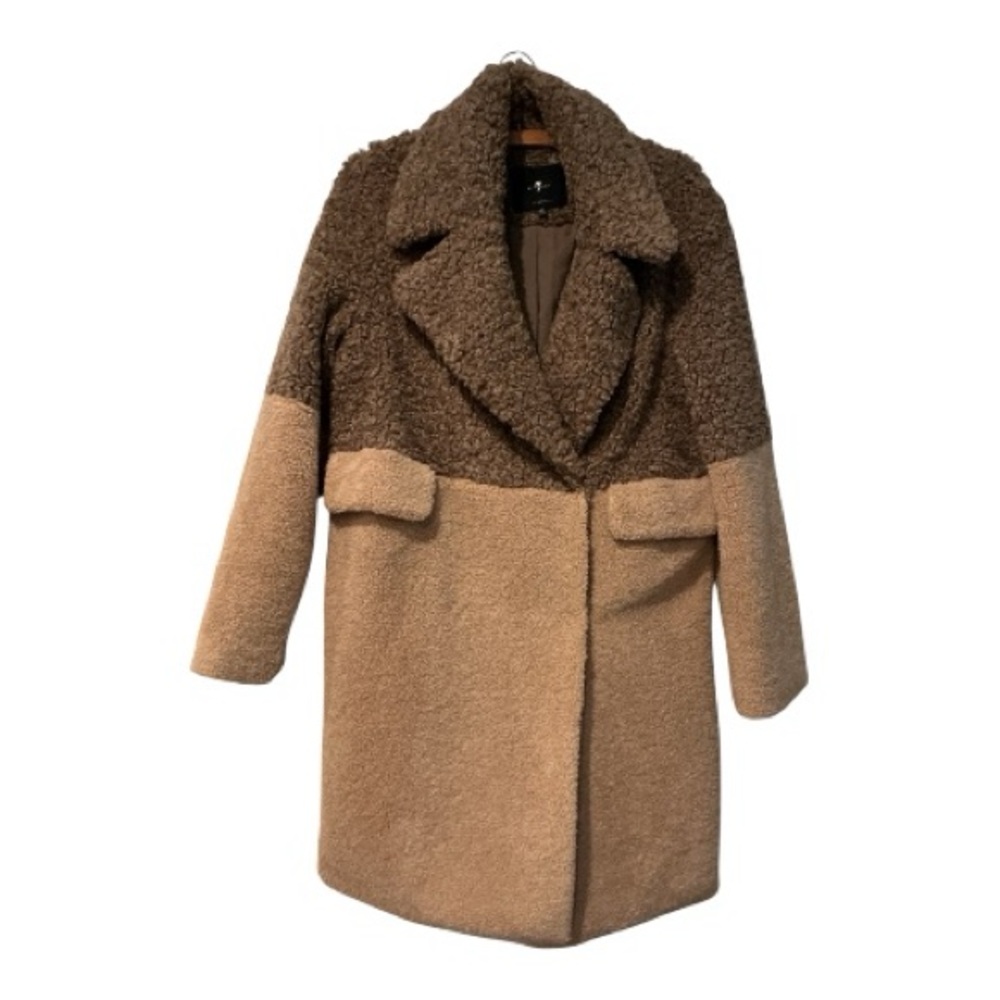 7 For All Mankind Two-Tone Teddy Coat Brown Camel Sherpa Jacket Size XS - Picture 2 of 9